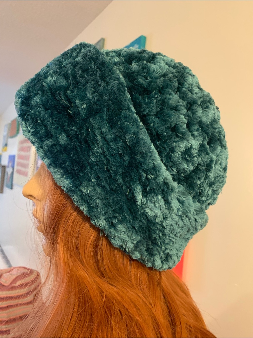 Plush Faux-Fur Beanie Hat - Teal